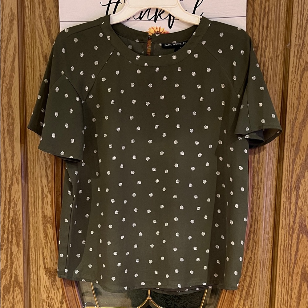 Sara Michelle Green Polka Dot Blouse